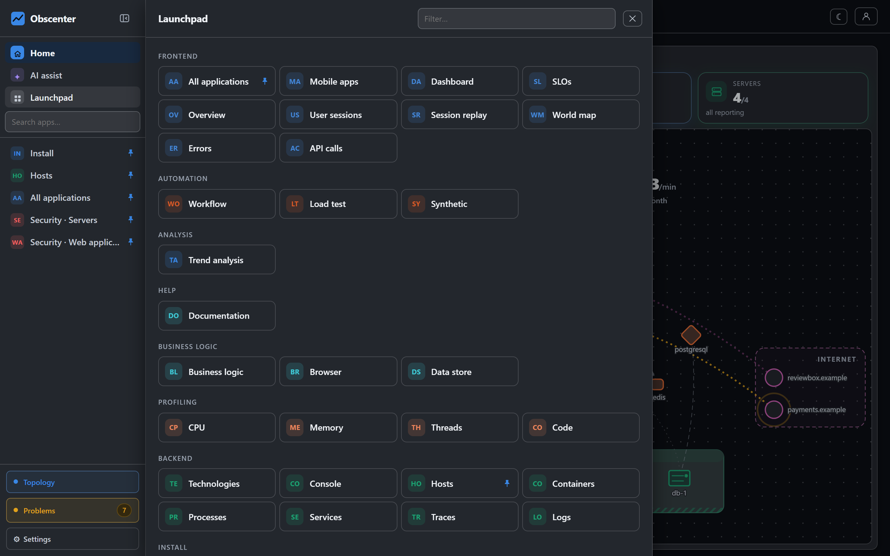 Launchpad with the Automation group: Workflow, Load test and Synthetic